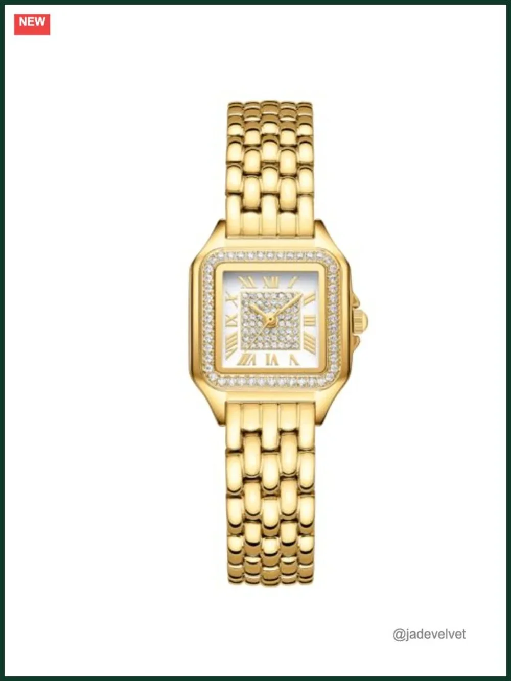 Vintage Rectangular Diamond Roman Dial Stainless Steel Bracelet Watch